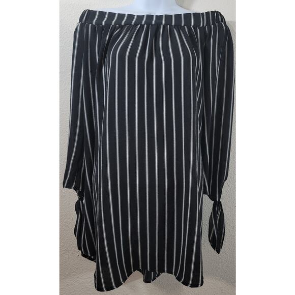 Rhapsody Black White Striped Off The Shoulder Top Medium Lightweight Flowy Soft - Picture 1 of 7